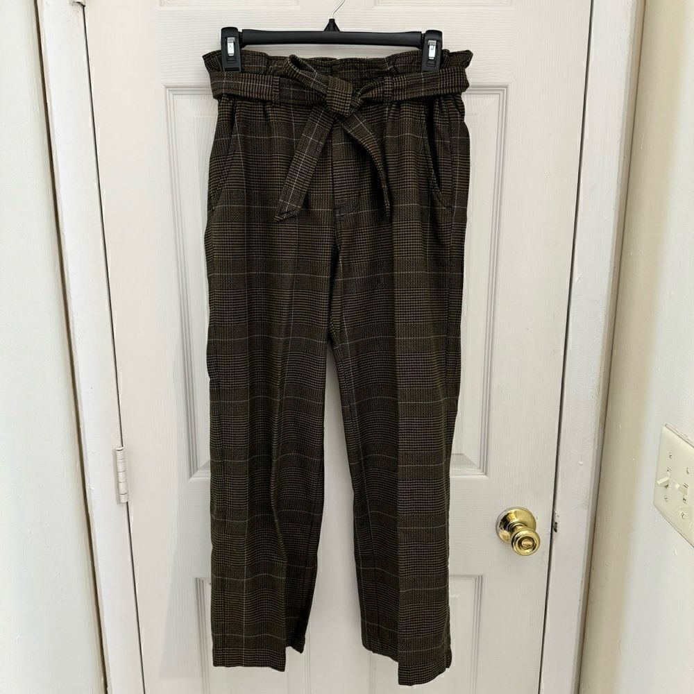 Women’s Sundance Dark Green Plaid Paper Bag Waist Pants Size 4 Straight Leg